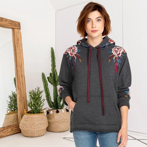 Johnny Was Darielle Gray Embroidered Hoodie (XS) - Picture 1 of 16